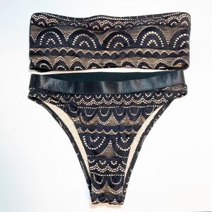 Black Lace Bandeau Bikini Satin Band